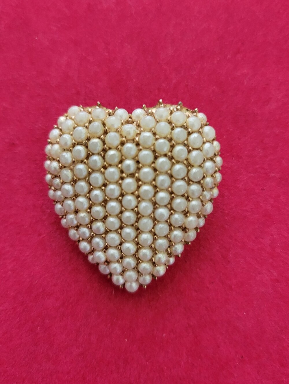 Vintage Signed Pennino Puffy Heart Brooch Pin Seed Pearls Gold Plated Read